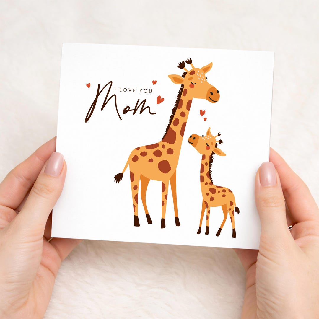 I Love You Mom Card Giraffe From Child, Cute Baby Giraffe Mothers Day ...