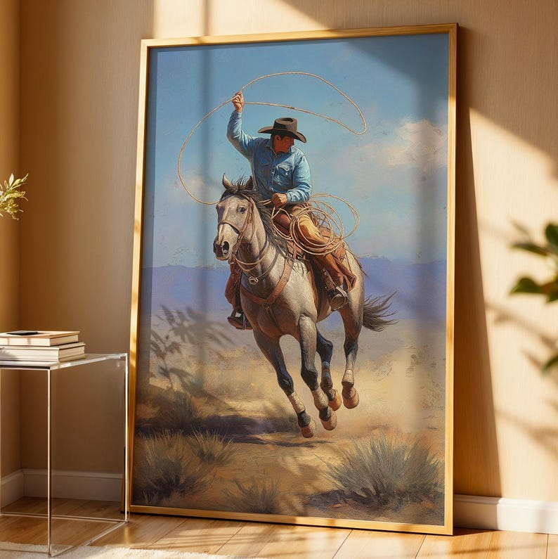 Modern Cowboy Wall Art | Wild West Horse & Lasso Print | Western ...