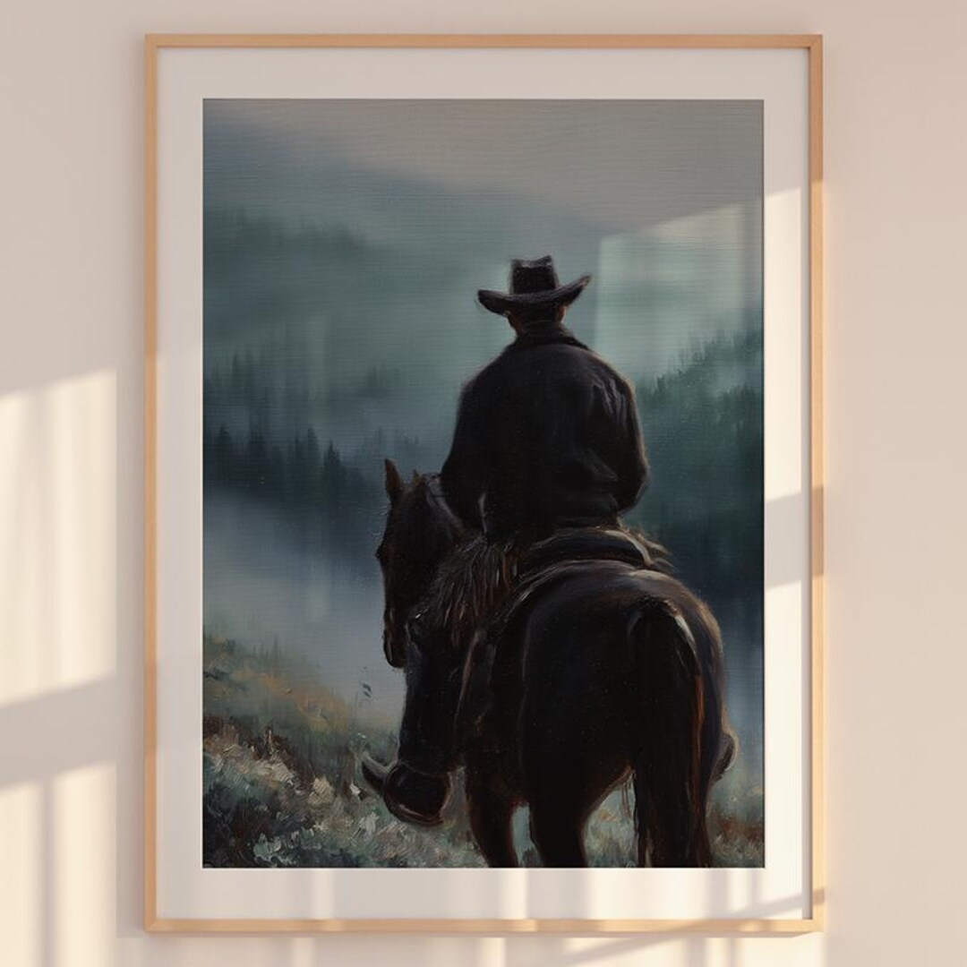 Cowboy Wall Art, Vintage Western Print, Wild West Landscape Poster ...