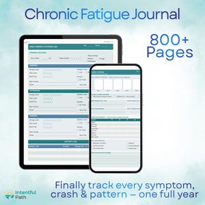 Diario de síntomas de fatiga crónica y síndrome de fatiga crónica (ME/CFS), registro de ritmo energético: PDF imprimible diario, semanal y mensual sin fecha