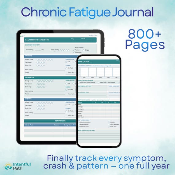 Chronic Fatigue and ME/CFS Symptom Journal, Energy Pacing and Fatigue Tracker, Printable PDF