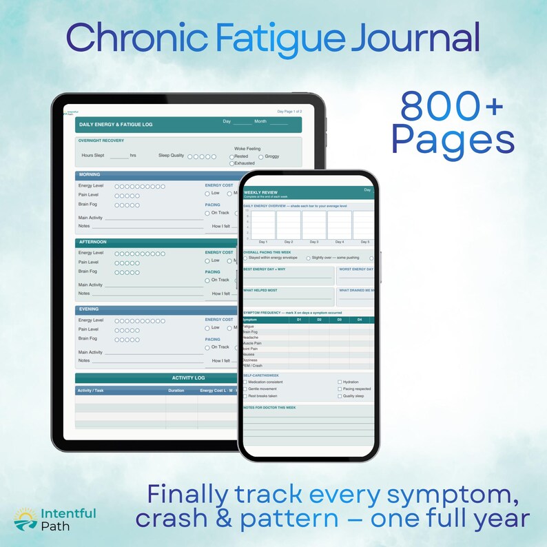 Chronic Fatigue and ME/CFS Symptom Journal, Energy Pacing and Fatigue Tracker, Printable PDF image 1