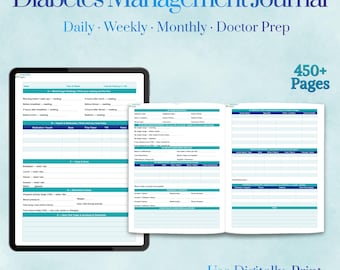 Diabetes Symptom Tracker Journal, Blood Sugar and Glucose Log, Insulin Tracker, Daily Weekly Monthly Printable PDF