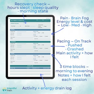 Chronic Fatigue and ME/CFS Symptom Journal, Energy Pacing and Fatigue Tracker, Printable PDF image 2