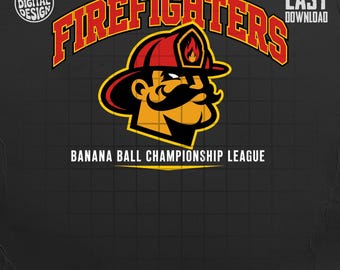Diseño de béisbol para bomberos PNG SVG / Mascota de mono con pelota de plátano (descarga digital)