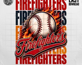 Diseño divertido de béisbol para bomberos PNG con mascota de mono y pelota de plátano / Diseño de animales de fiesta (descarga digital)