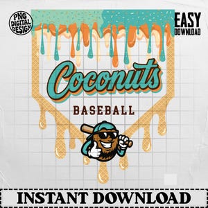 Noix de coco au baseball PNG | Drippy Banana Ball Design (téléchargement numérique)