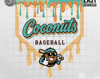 Diseño de pelota de béisbol de cocos (PNG) / Diseño de pelota de plátano goteante (Descarga digital)
