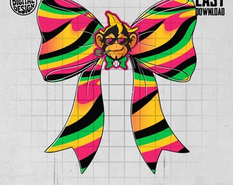 Diseño de lazo de animales de fiesta / Mascota de mono de béisbol, plátano y pelota PNG / (Descarga digital)