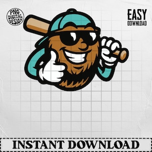 Coconuts Baseball Mascot PNG | Banana Ball Graphic (Digital Download)