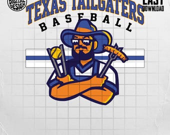 Texas Tailgaters Baseball Design PNG SVG Banana Ball Monkey Mascot | Party Animals Design (Digital Download)