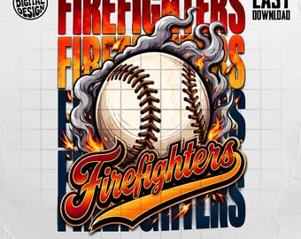 Diseño divertido de béisbol para bomberos PNG con mascota de mono y pelota de plátano / Diseño de animales de fiesta (descarga digital)