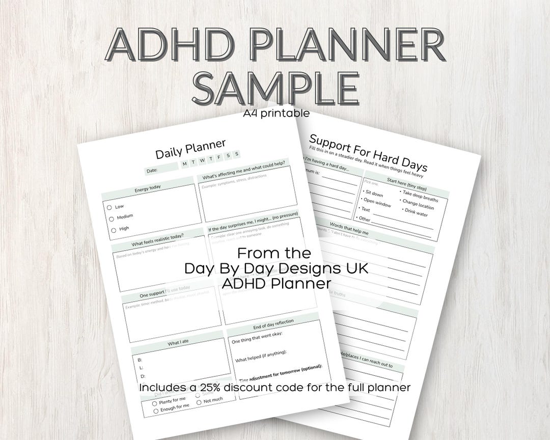 ADHD Planner Printable Sample | Daily Planner & Support for Hard Days ...