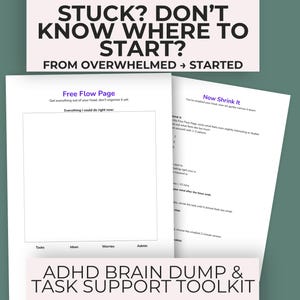 ADHD Brain Dump Toolkit | Task Initiation & Overwhelm Support Printable | Executive Dysfunction Help