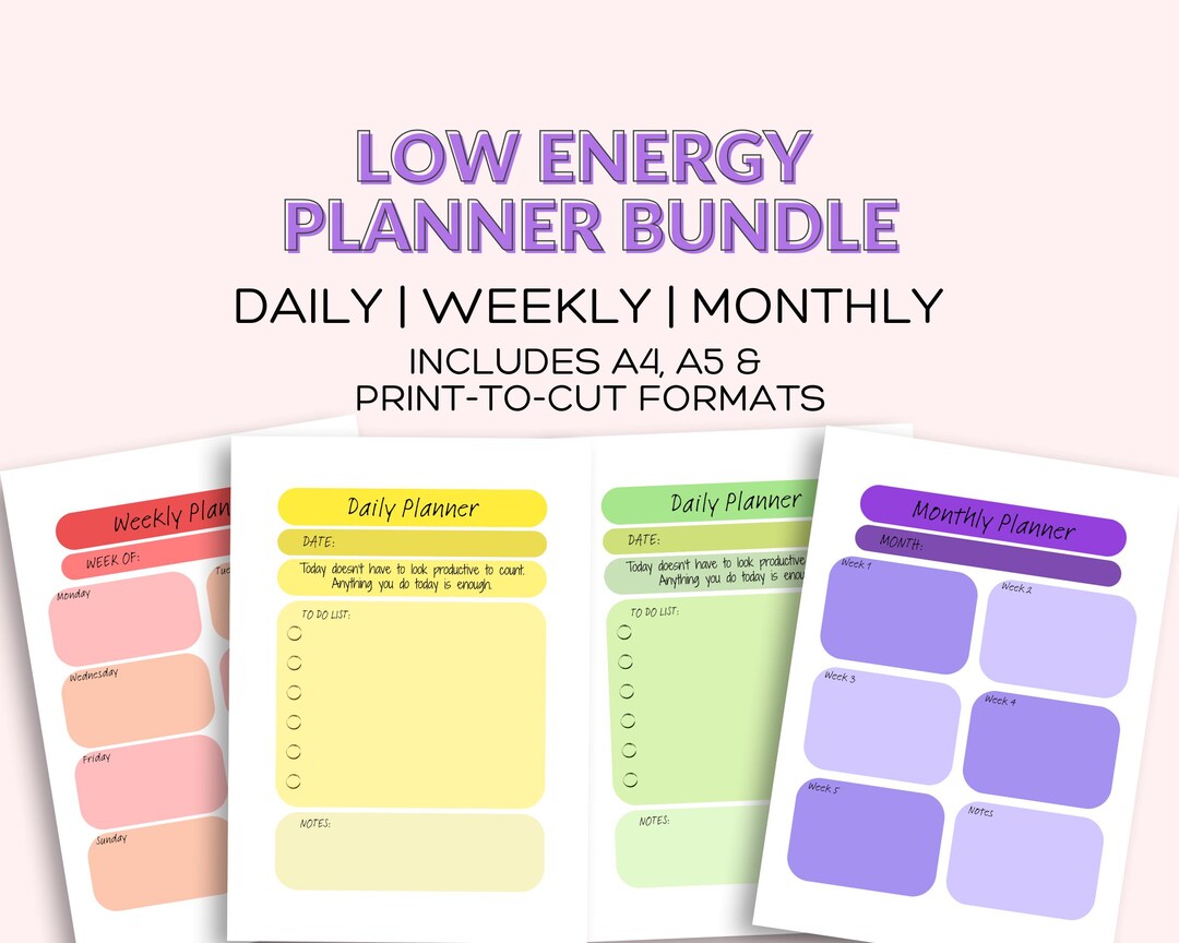 Low Energy Planner Bundle Printable | Daily Weekly Monthly | Simple ...