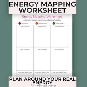 ADHD Energy Awareness Worksheet | Low Energy Planning Tool | Executive Dysfunction Reference Sheet Printable