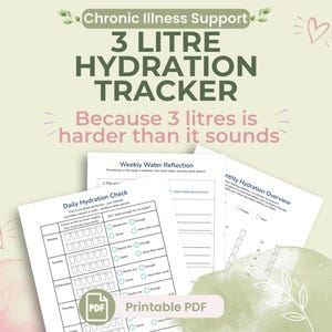 Hydratatietracker van 3 liter | POTS-watertracker | Afdrukbare chronische ziekte