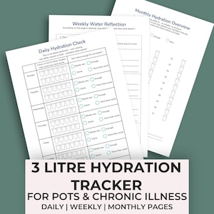 Registro de hidratación de 3 litros / Registro de agua para POTS / Imprimible para enfermedades crónicas
