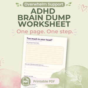 ADHD Brain Dump Worksheet | Overwhelm & One Next Step | Task Paralysis Printable