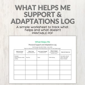 Hoja de trabajo para el manejo de síntomas / Qué me ayuda - Registro de apoyo y adaptaciones / A4 imprimible