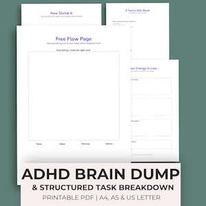 Hoja de trabajo imprimible sobre TDAH / Parálisis de tareas y disfunción ejecutiva