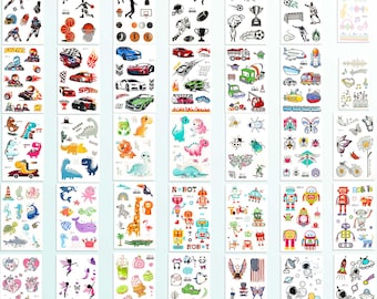 35 hojas de recuerdos para fiestas infantiles, tatuajes de dinosaurios que brillan en la oscuridad, bolsas de regalo para cumpleaños infantiles, tatuajes falsos (paquete a granel)