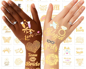 56 Pcs Bachelorette Party Favors, Gold Metallic Bride Tribe Tattoos, Bridal Shower Gifts, Bridesmaid Fake Tattoo Accessories,Girls Night Out