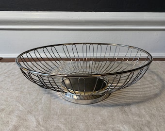 Cesto oval de arame prateado vintage para pão | Cesto de servir em metal | Decoração clássica para mesa de jantar