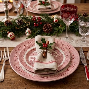 12pc Wessex Collection Red Willow Transferware - Dinner Set - Made in England