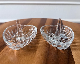 Vintage Heart Shaped Cut Crystal Ring Holder | Crystal Jewelry Dish