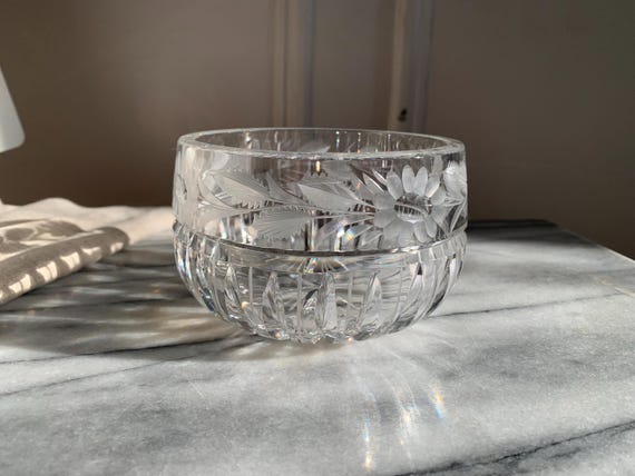 Cut Crystal Bowl with Engraved Flower Motif