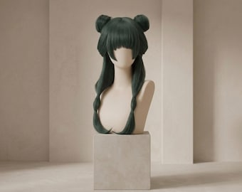 Anime Inspired Maomao Wig in Dark Green – Heat-Resistant Synthetic Hair for Cosplay & Costumes
