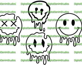 Droppande smiley | Svg Dxf Png | Grafiskt konstverk för kläder, varor, accessoarer (digital nedladdning)