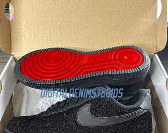 Custom Black Glitter Air Force 1 Lows, Red Bottom Authentic Nike Sneakers