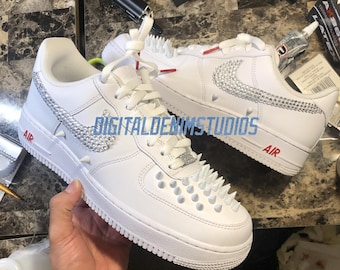 Custom White Spikes Bling Air Force 1, Red Bottoms, Nike Authentic Sneakers