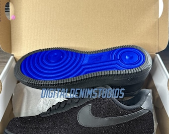 Custom Black Glitter Air Force 1 Lows, Blue Sole Sneakers