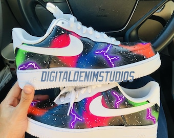 Custom Neon Galaxy Air Force 1 Lows, Lightning Stars Design