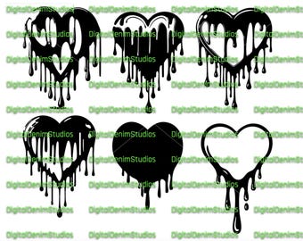 Droppande hjärtan | Svg Dxf Png | Grafiskt konstverk för kläder, varor, accessoarer (digital nedladdning)