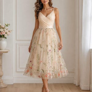 Embroidered Tulle Midi Dress - Etsy