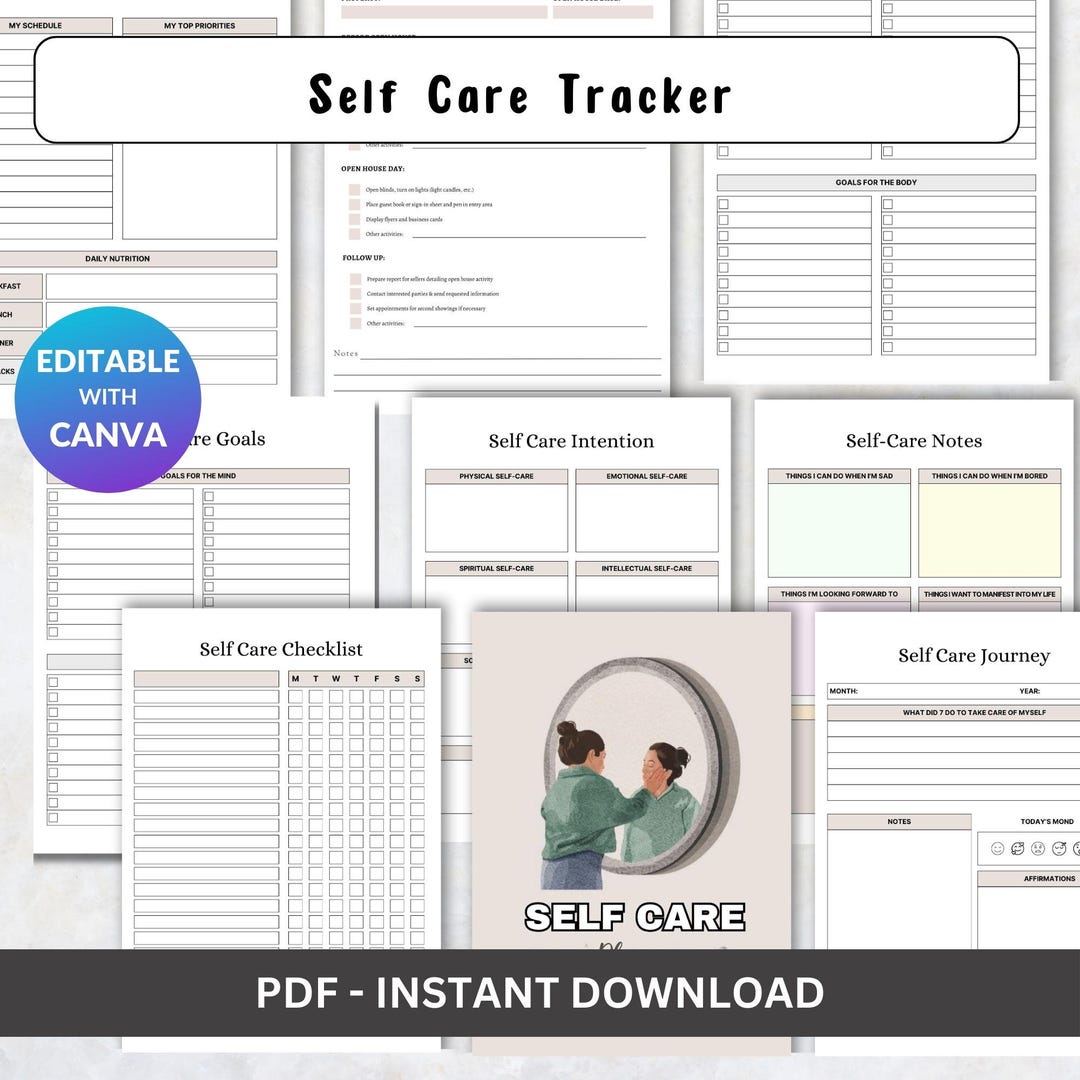 Self Care Tracker Printable | Daily Wellness and Mental Health Planner ...
