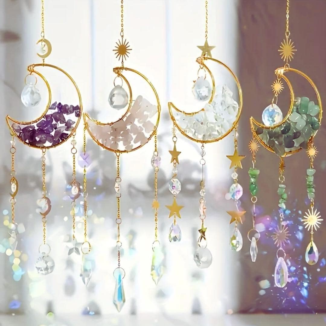 Crystal Moon Suncatcher, Rainbow Maker Window Hanging, Celestial Boho ...