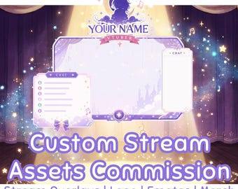 Custom VTuber Stream Overlay Commission, Twitch Stream Assets Package, Anime UI Background, Custom Logo Design, Cute Emotes, Merch Art