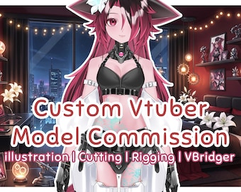 Full-Body Custom VTuber Commission | Sci-Fi Techwear Anime Girl Design | Rigged Live2D Kemonomimi Model | VTube Studio Twitch Avatar