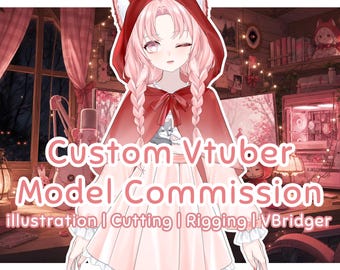Custom Live2D VTuber Model Commission | Cute Red Riding Hood Wolf Girl | Fully Rigged VBridger Avatar for VTube Studio & Twitch