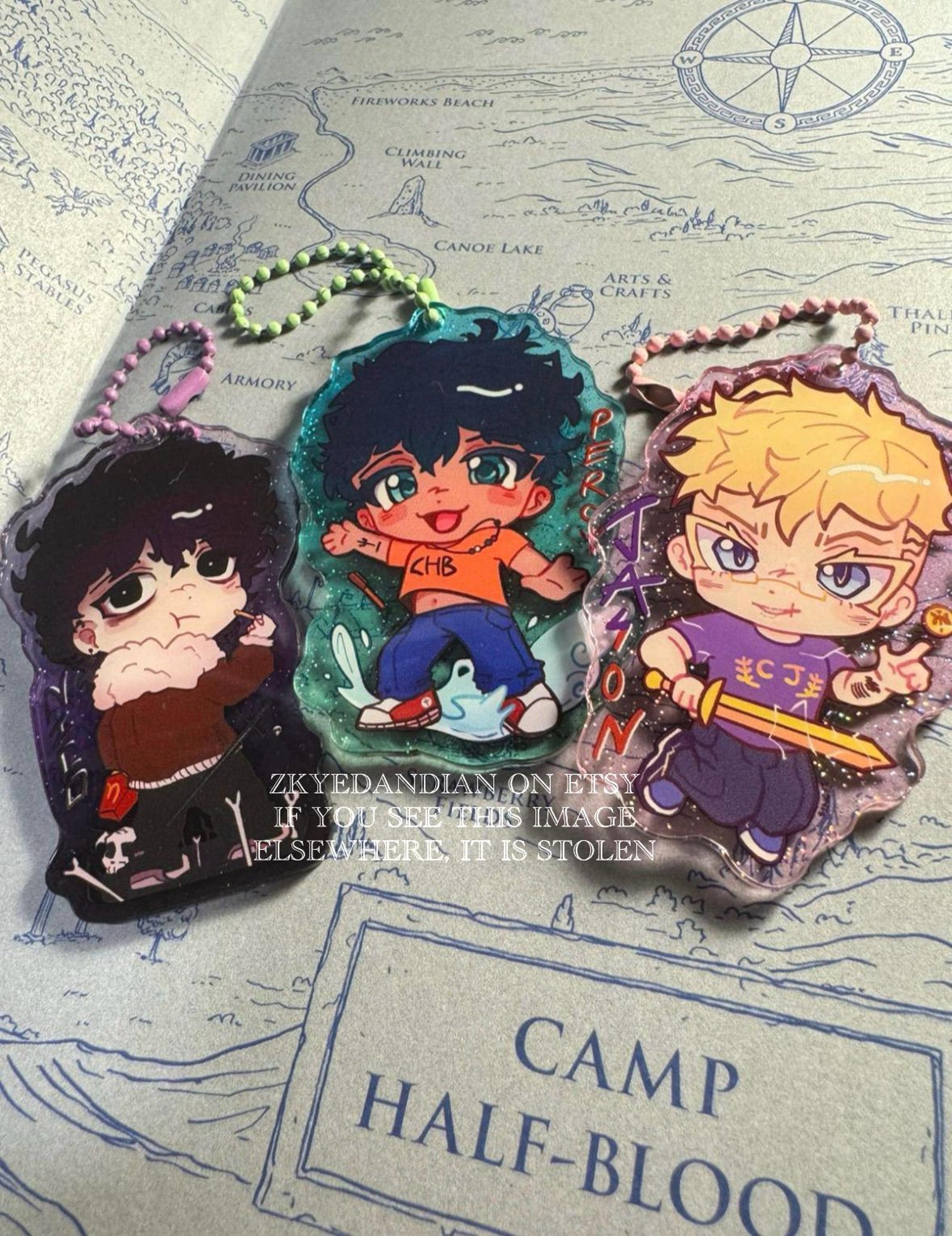 Sons of the Big Three Keychains (Percy Jackson, Jason Grace, Nico di Angelo)