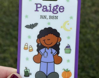 Personalized Holiday Nurse Badge Buddy, Custom Sublimated Acrylic ID Tag, RN CNA Medical Accessory