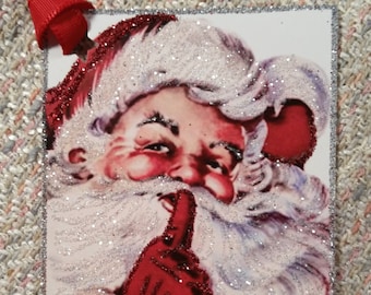 Glittered Christmas Tags, Santa Secret, Extra Sparkly!