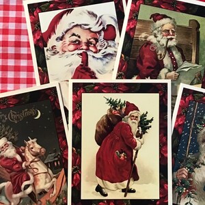 VERKOOP! Kerstkaarten, vintage ontwerpen: Lovable Santas, set van 5 met kraftbruine enveloppen
