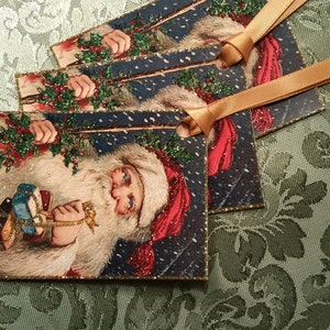 Glittered Christmas Tags, Blued-Eyed Santa, Extra Sparkly image 2