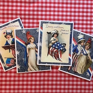 Cartes Yankee Doodle Kids 4 juillet, design vintage, lot de 4 cartes avec enveloppes rouges